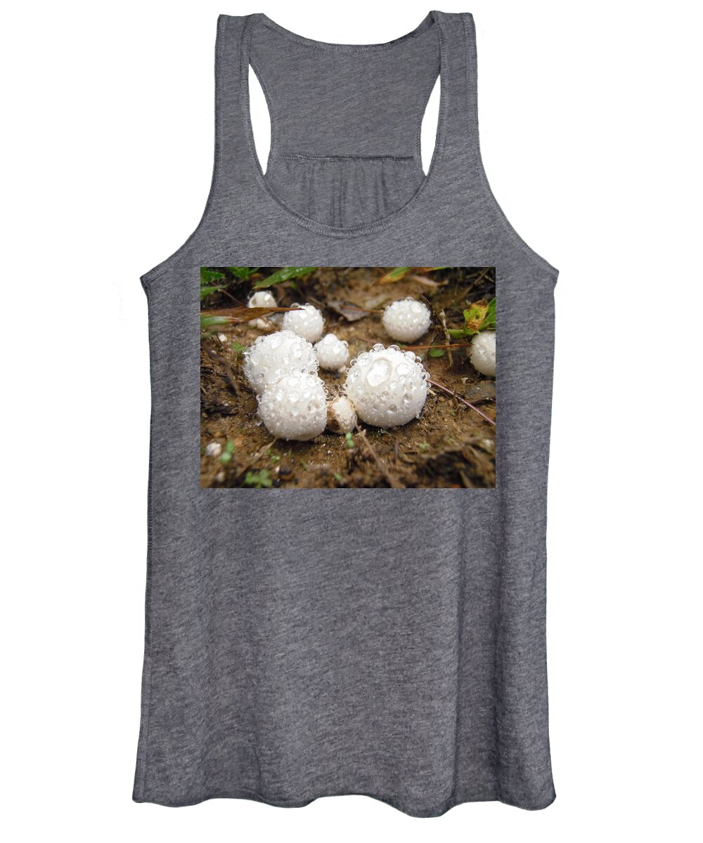 Fungi Women's Tank Top featuring the photograph Common Puffball Dewdrop Harvest by Nicole Angell