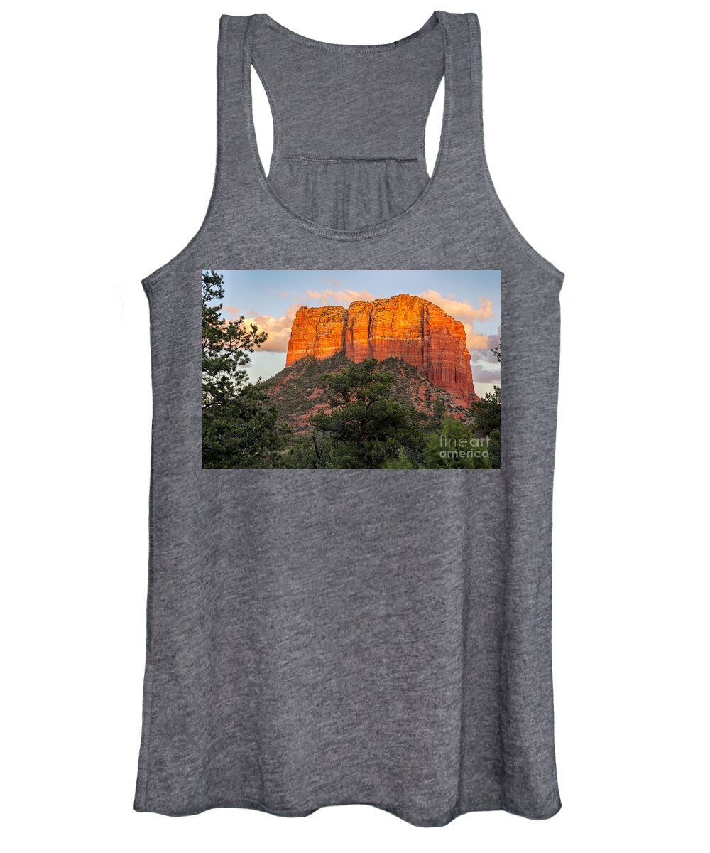 Red Rock Women's Tank Top featuring the photograph Courthouse Butte sunset Sedona Arizona by Ken Brown