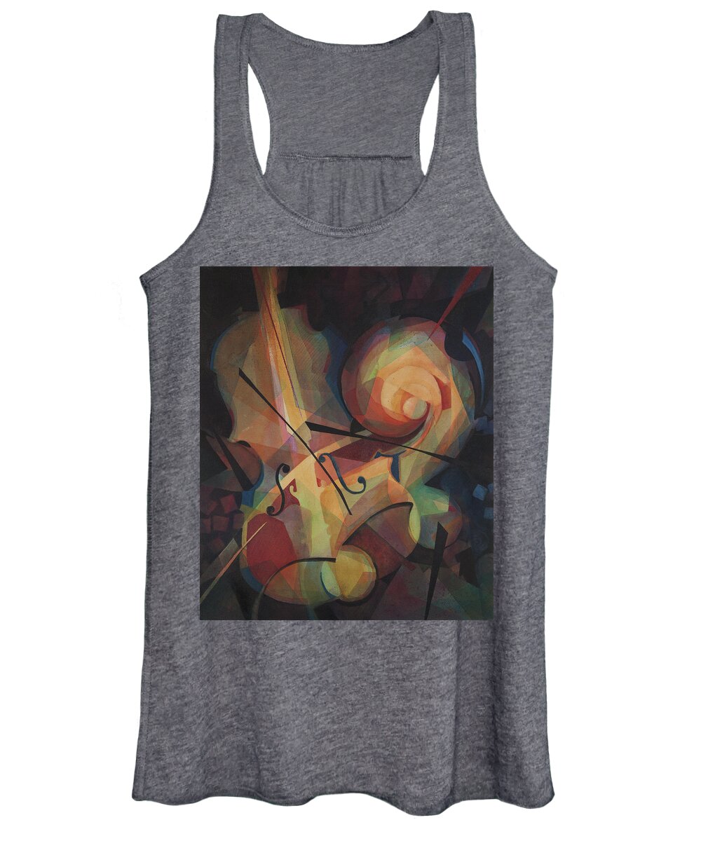 Musical Art Women's Tank Top featuring the painting Cubist Play - Abstract Cello by Susanne Clark