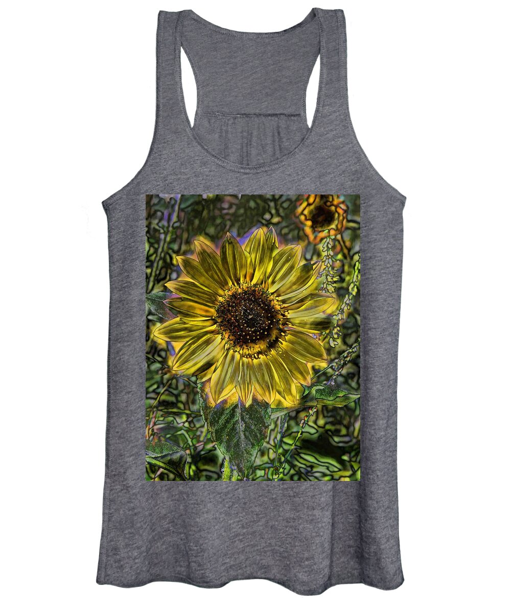 Sunflower Women's Tank Top featuring the digital art Digital Painting Series Sunflower Brilliant by Cathy Anderson
