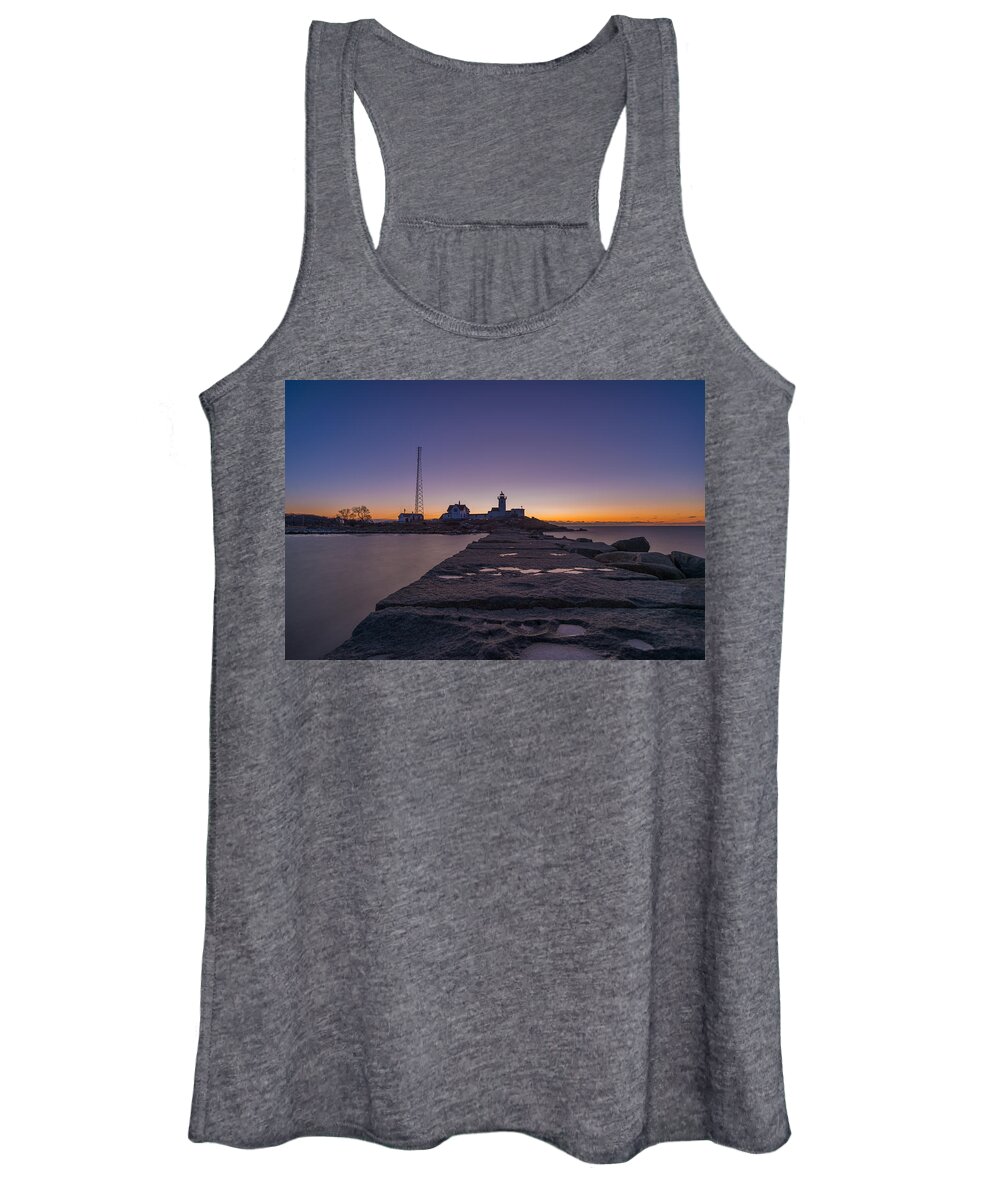 Eastern Point Women's Tank Top featuring the photograph Eastern Point Lighthouse just before sunrise Gloucester MA by Bryan Xavier