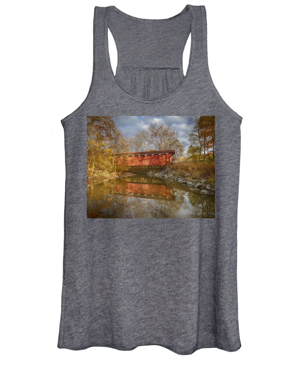 Cvnp Women's Tank Top featuring the photograph Everett Rd. Covered Bridge in Fall by Jack R Perry