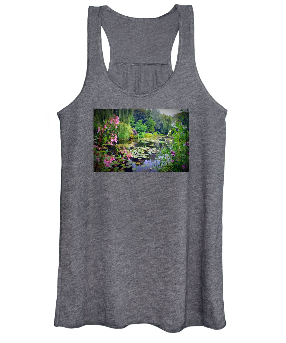 Water Lilies Women's Tank Top featuring the photograph Fairy Tale Pond with Water Lilies and Willow Trees by Carla Parris
