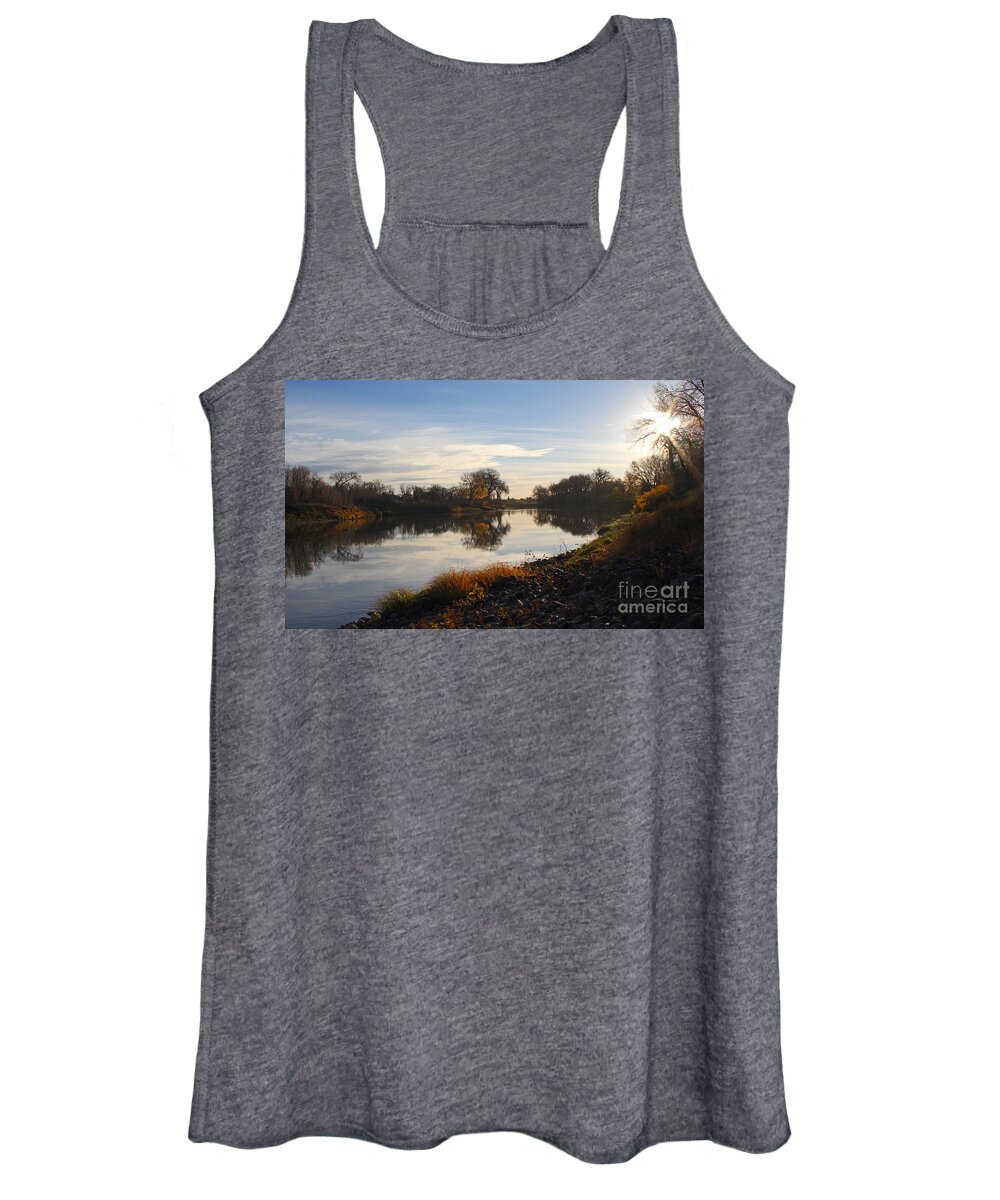 Red River Women's Tank Top featuring the photograph Fall Red River at Sunrise by Steve Augustin