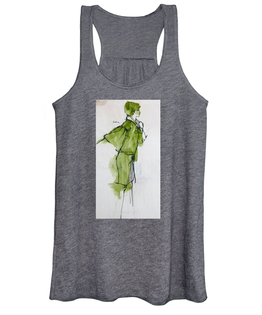 Fashion Drawing Created In 1962 Of Live Model While Attending The Art Center College In Los Angeles California. Women's Tank Top featuring the drawing Fashion Drawing from Art Center College - 1962 by Robert Birkenes