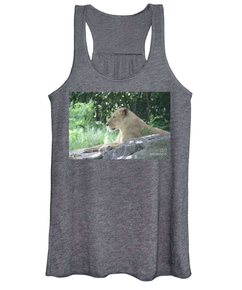 Female Lion On Guard Women's Tank Top featuring the photograph Female Lion on Guard by John Telfer