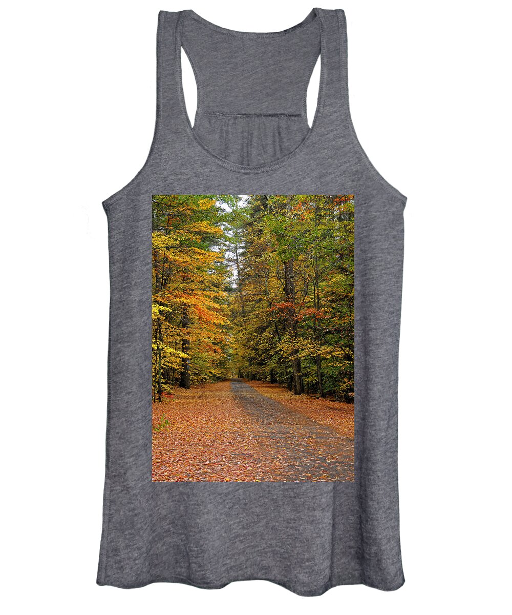 Fall Foliage Women's Tank Top featuring the photograph Foliage Road by Liz Mackney