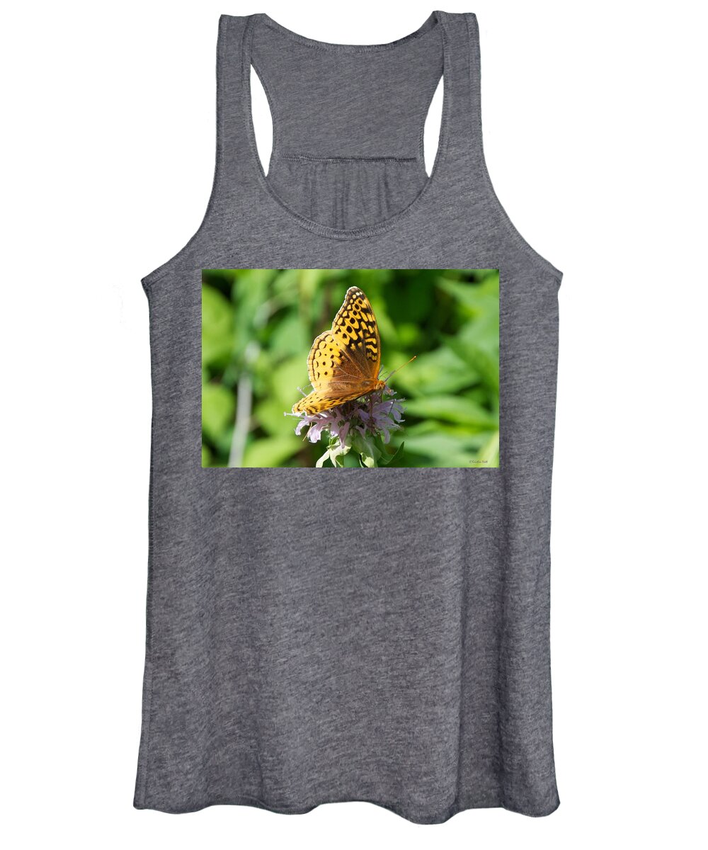 Butterfly Women's Tank Top featuring the photograph Frittillary and Pink Bee Balm by Kristin Hatt