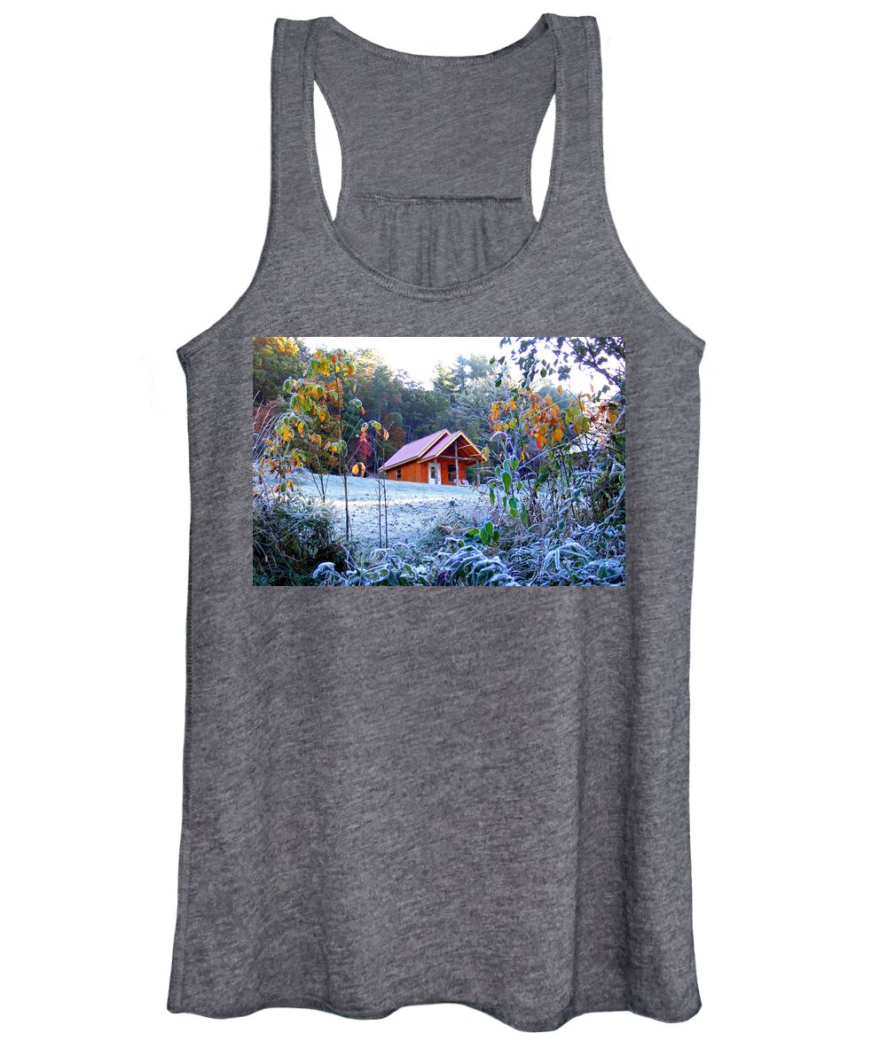 Landscapes Women's Tank Top featuring the photograph Frosty Cabin by Duane McCullough