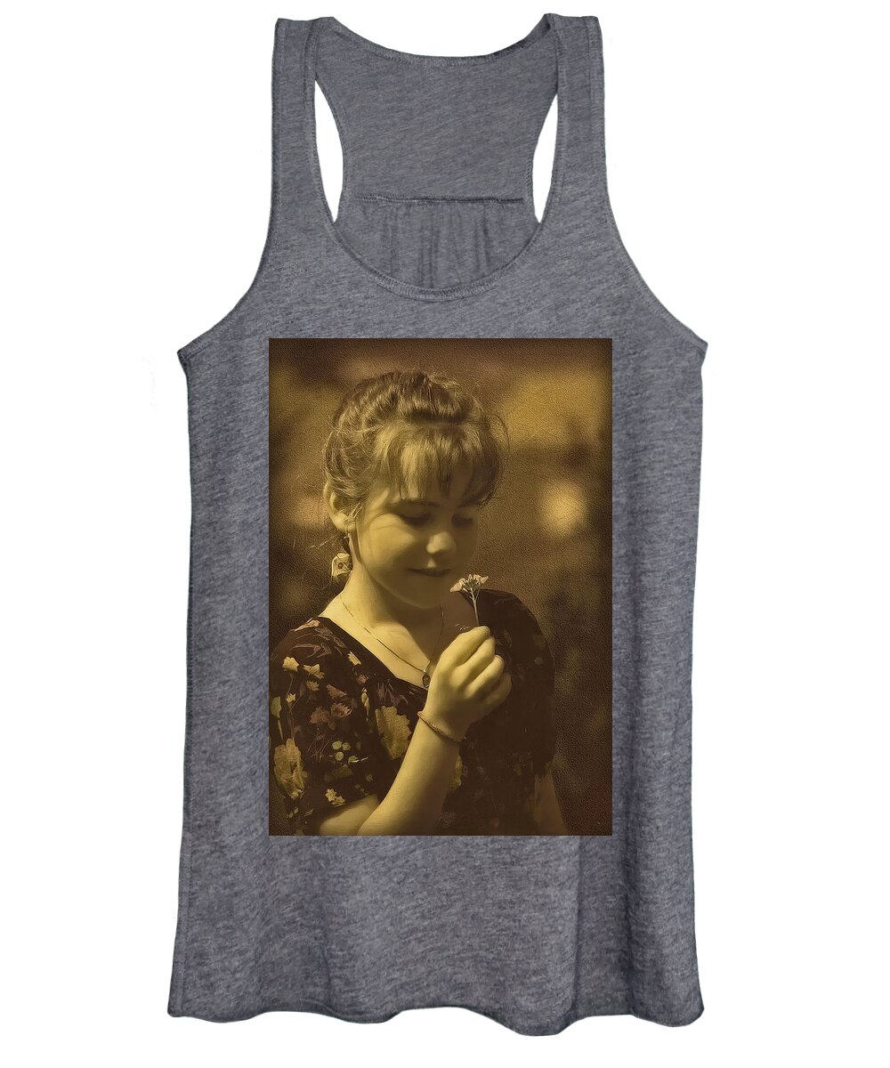 Girl Women's Tank Top featuring the photograph Girl with Flower by Hanny Heim