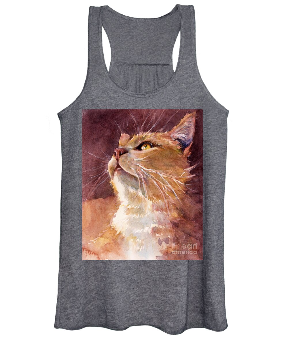 Cat Women's Tank Top featuring the painting Golden Eyes by Judith Levins