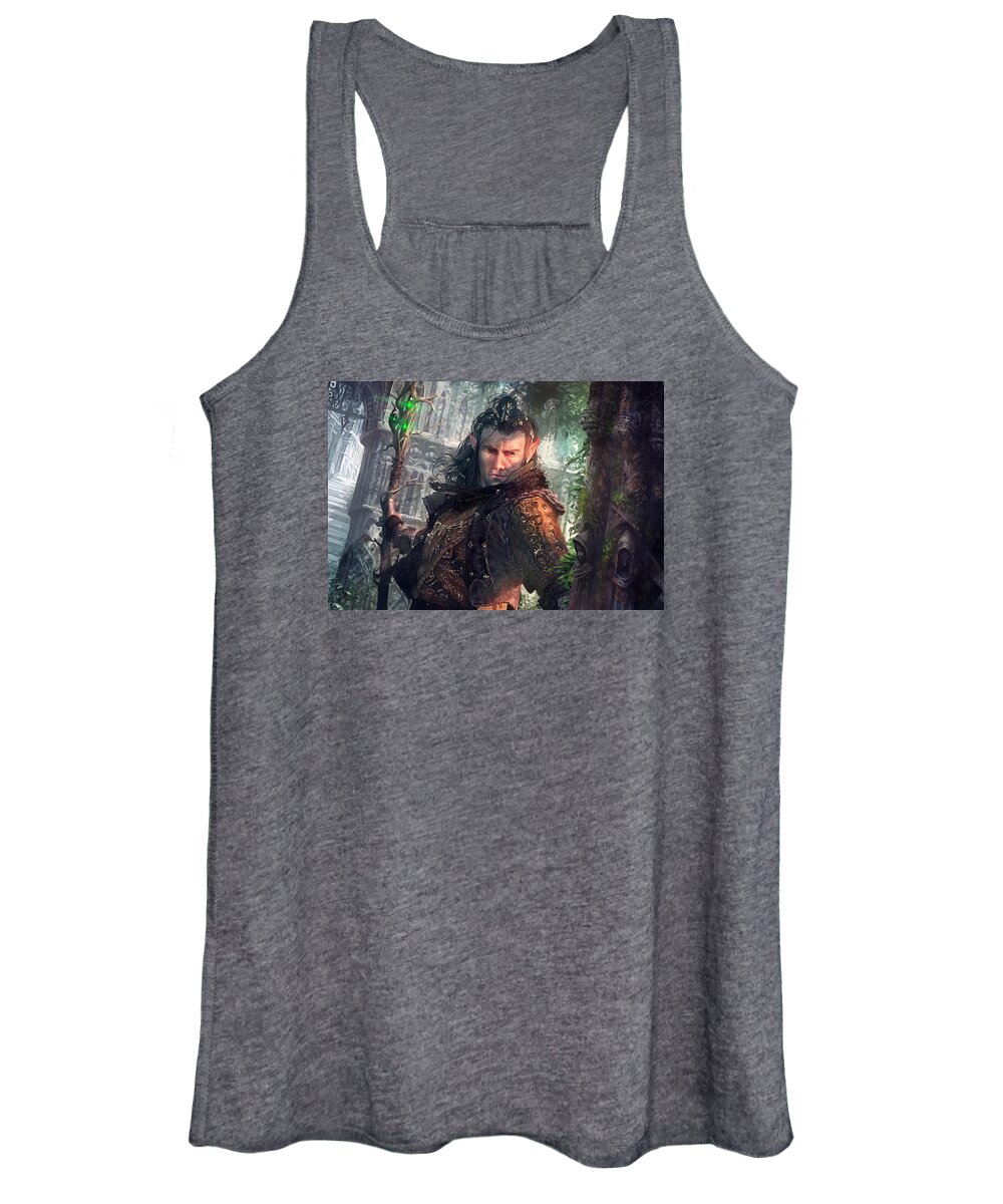 Magic The Gathering Women's Tank Top featuring the digital art Greenside Watcher by Ryan Barger