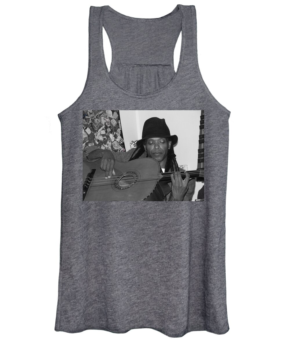 Musician Women's Tank Top featuring the photograph Guitar Player Black Hat by Cleaster Cotton