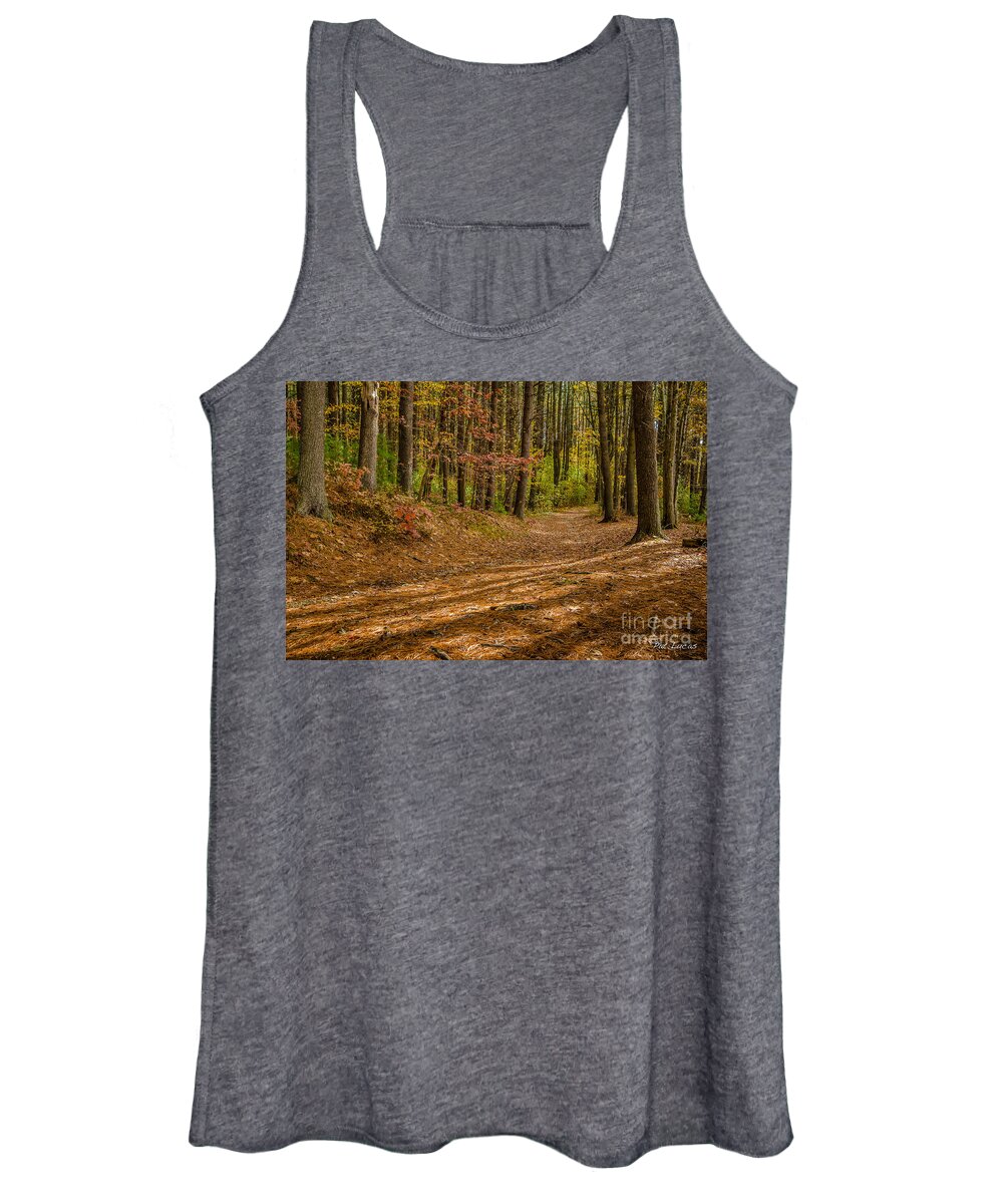 Harold Women's Tank Top featuring the photograph Harold Parker State Forest path by Pat Lucas