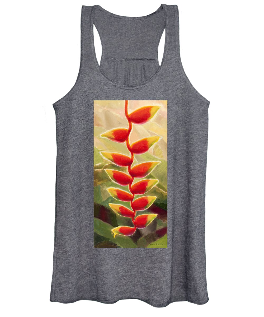 Tropical Art Women's Tank Top featuring the painting Heliconia Glow Tropical Jungle Floral by K Whitworth