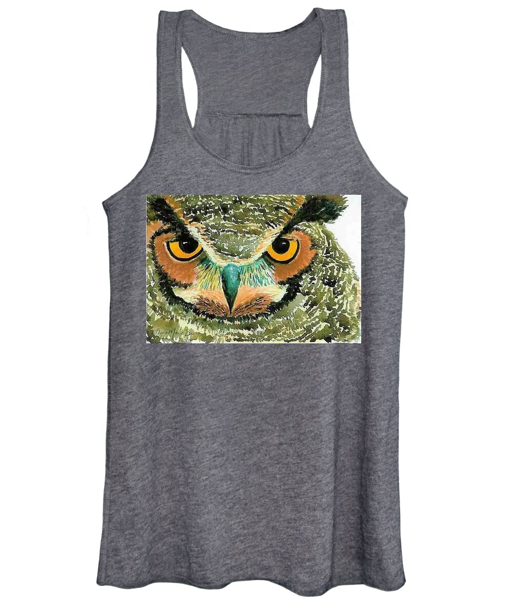 Owl Women's Tank Top featuring the painting Hoot Owl by Anne Marie Brown