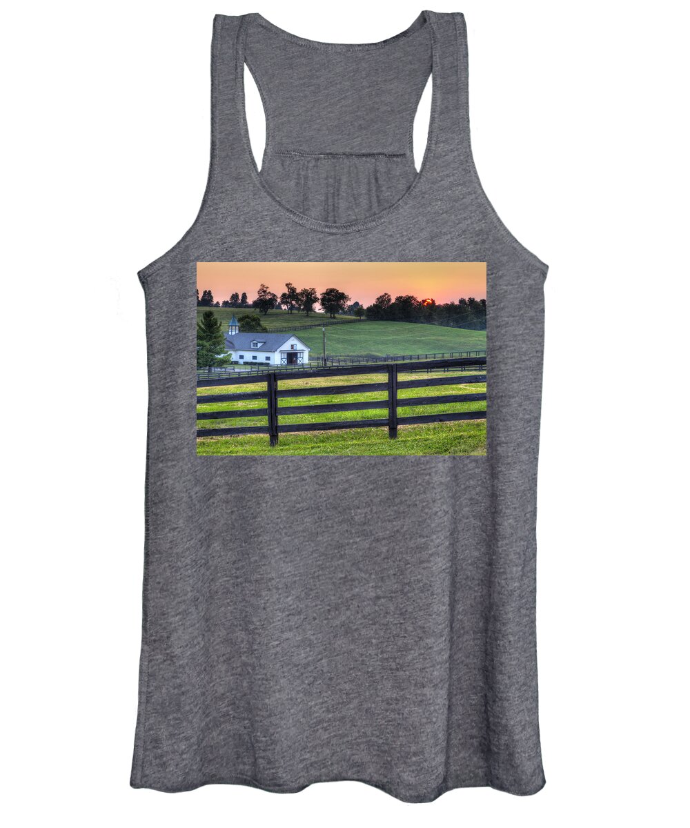 Farm Women's Tank Top featuring the photograph Horse Farm Sunset by Alexey Stiop