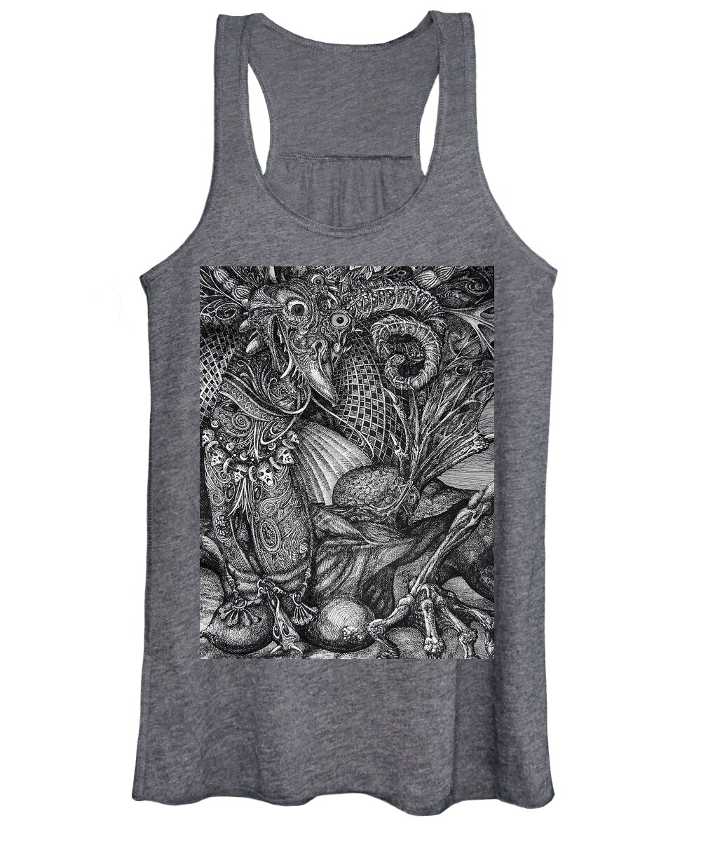 Surrealism Women's Tank Top featuring the drawing Jabberwocky by Otto Rapp