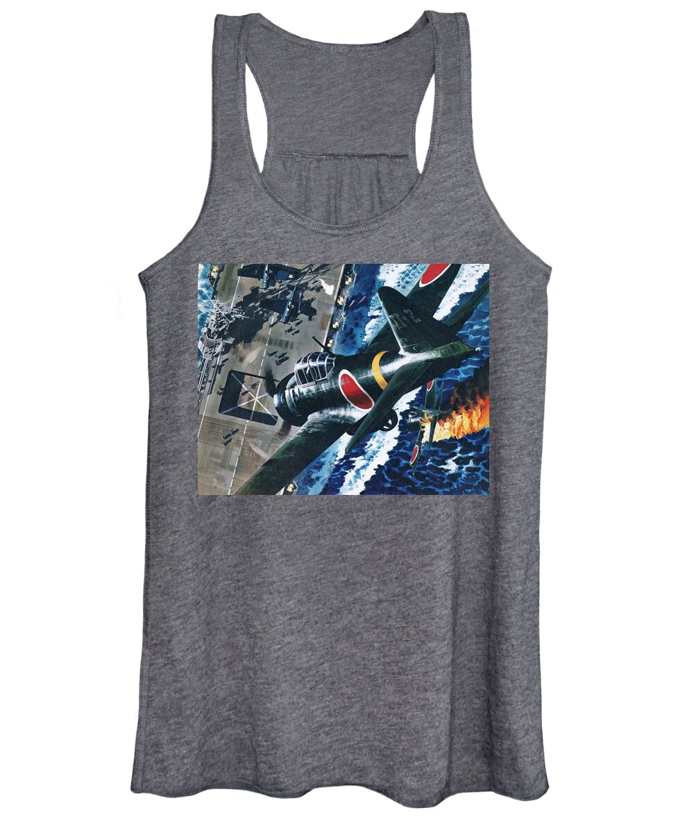 Japanese Women's Tank Top featuring the painting Japanese Suicide Attack On American by Wilf Hardy