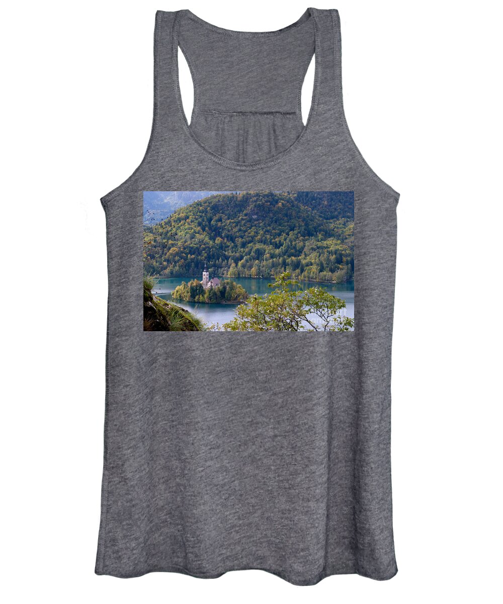 Lake Bled Women's Tank Top featuring the photograph Lake Bled Island - Slovenia by Phil Banks
