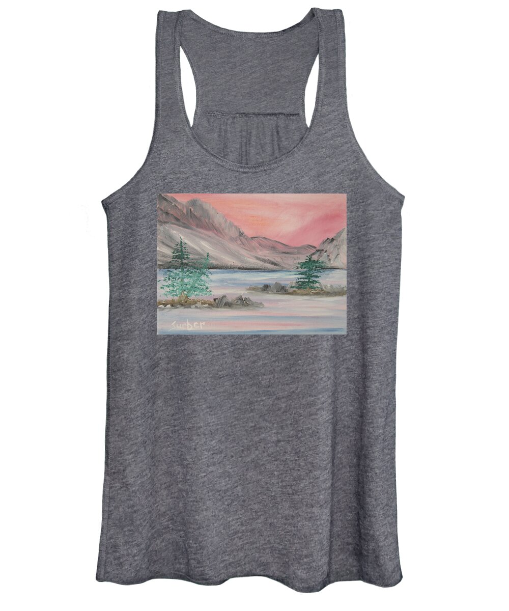 Lake Women's Tank Top featuring the painting Lake Sunset by Suzanne Surber