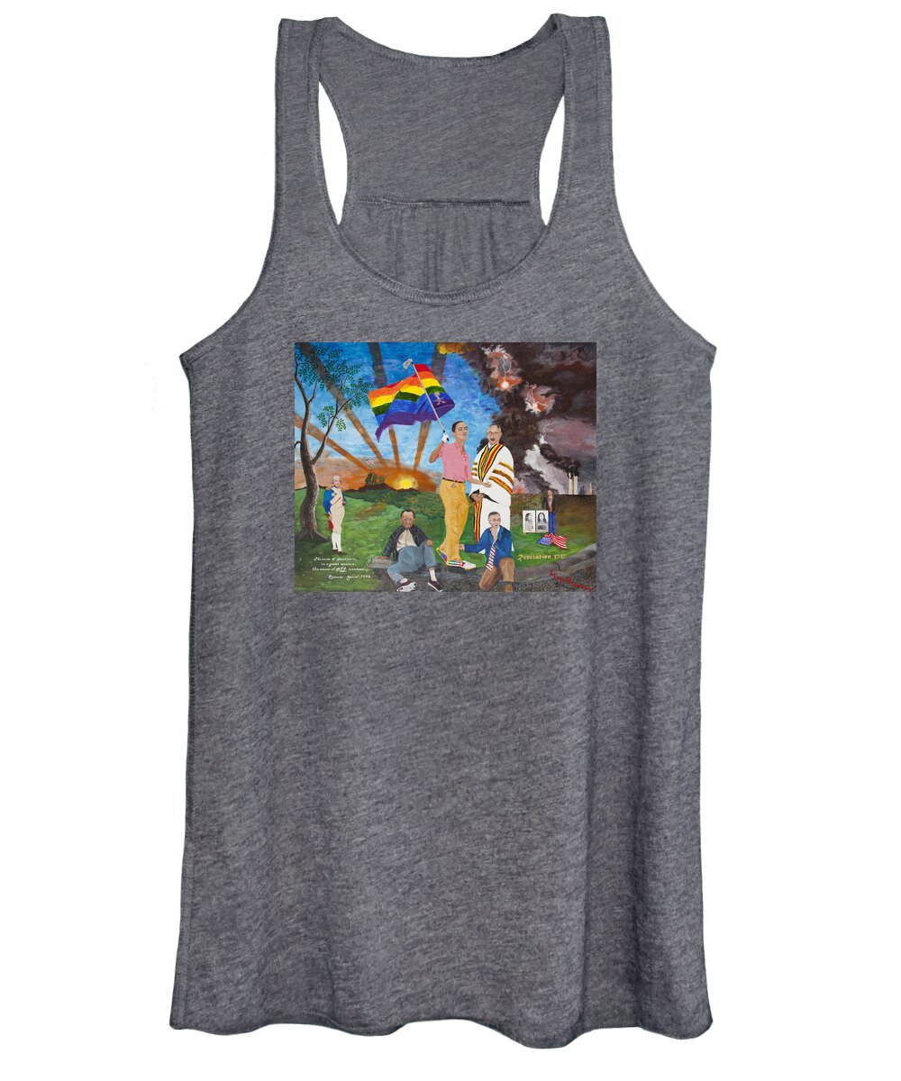 Whimsical Obama Women's Tank Top featuring the painting Leading Obama Left by Mark Robbins