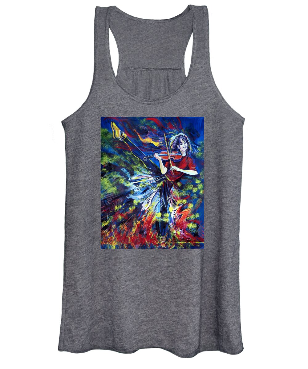 Lindsey Stirling Women's Tank Top featuring the painting Lindsey Stirling. Dancing Violinist by Anna Duyunova