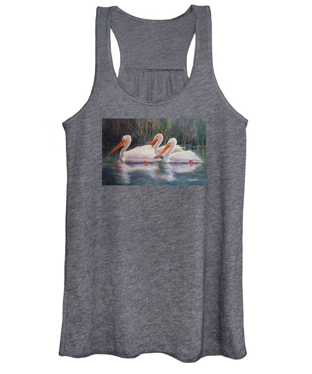 White Pelicans Women's Tank Top featuring the painting Luminous White Pelicans by Roxanne Tobaison