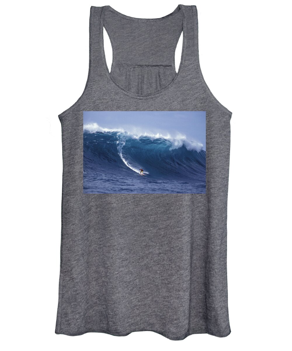 Big Wave Surfers Women's Tank Top featuring the photograph Man Vs Mountain by Sean Davey