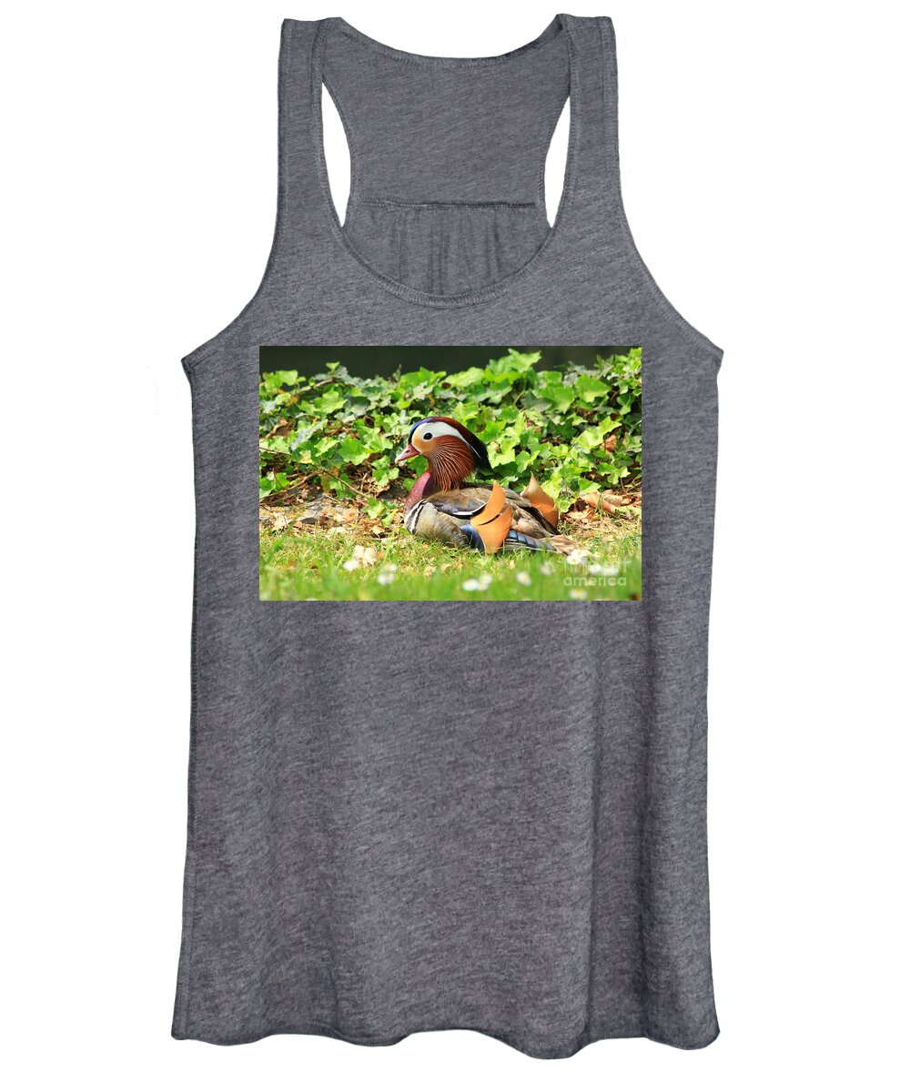 Animal Women's Tank Top featuring the photograph Mandarin Duck in the grass by Amanda Mohler