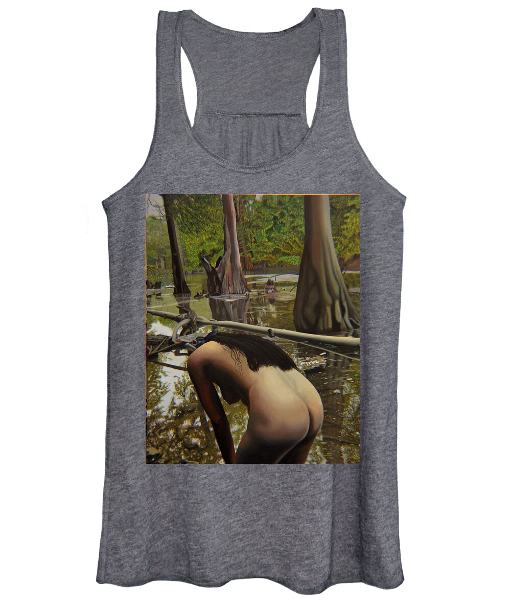 Nude Women's Tank Top featuring the painting May Morning Arkansas River 2 by Thu Nguyen