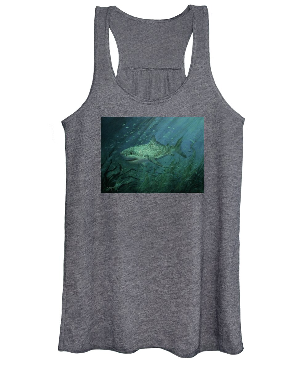 Shark Women's Tank Top featuring the painting Megadolon Shark by Tom Shropshire