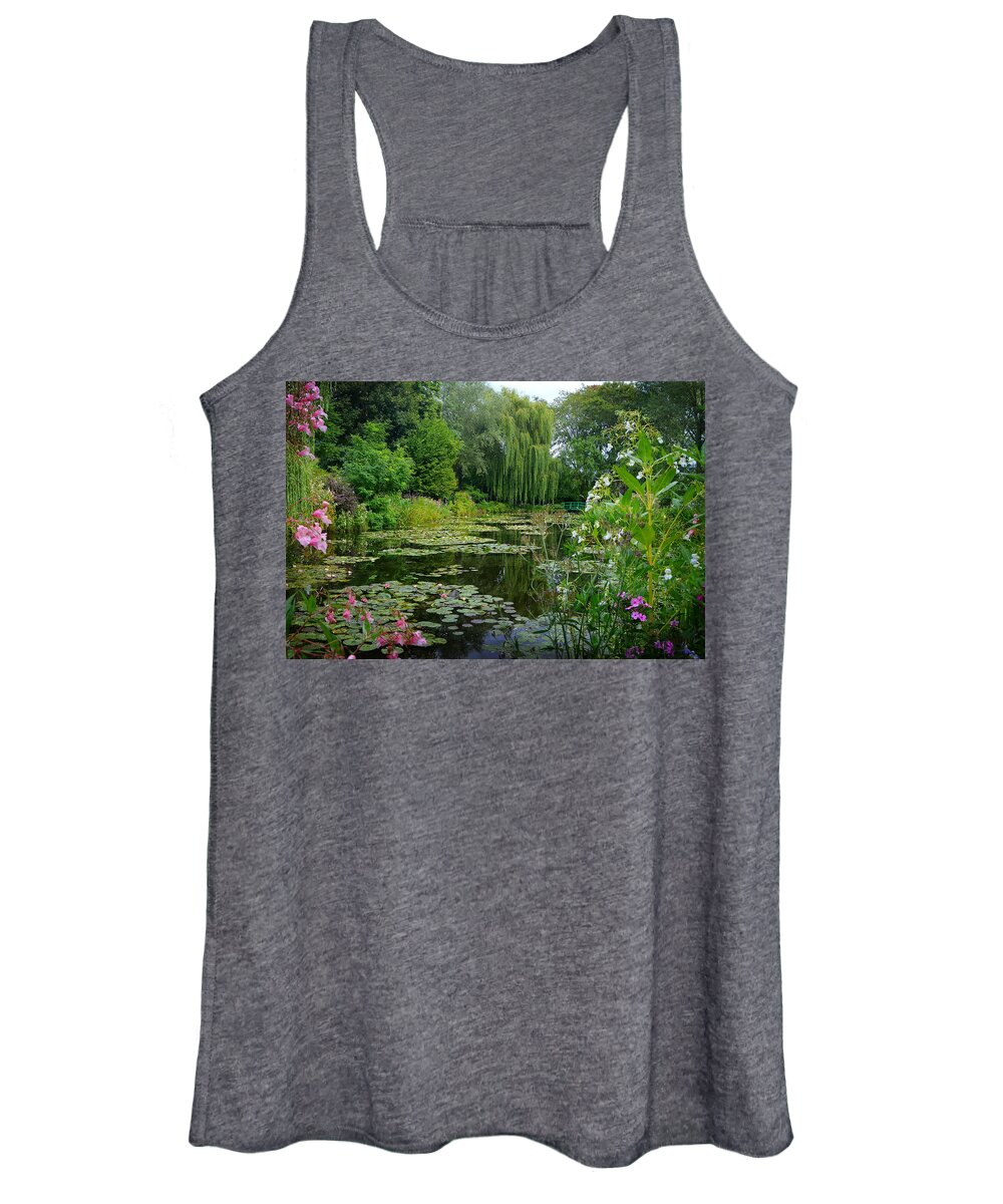 Claude Monet Women's Tank Top featuring the photograph Monet's Pond with Waterlilies and Bridge by Carla Parris