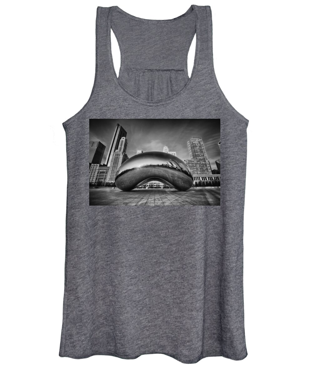Chicago Cloud Gate Women's Tank Top featuring the photograph Morning Bean in Black and White by Sebastian Musial