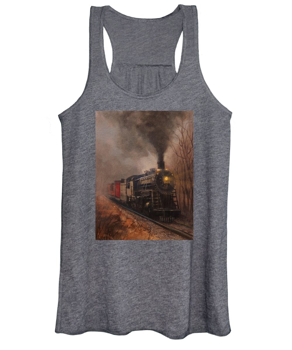 Landscape Women's Tank Top featuring the painting Morning Mist Soo Line 1003 by Tom Shropshire