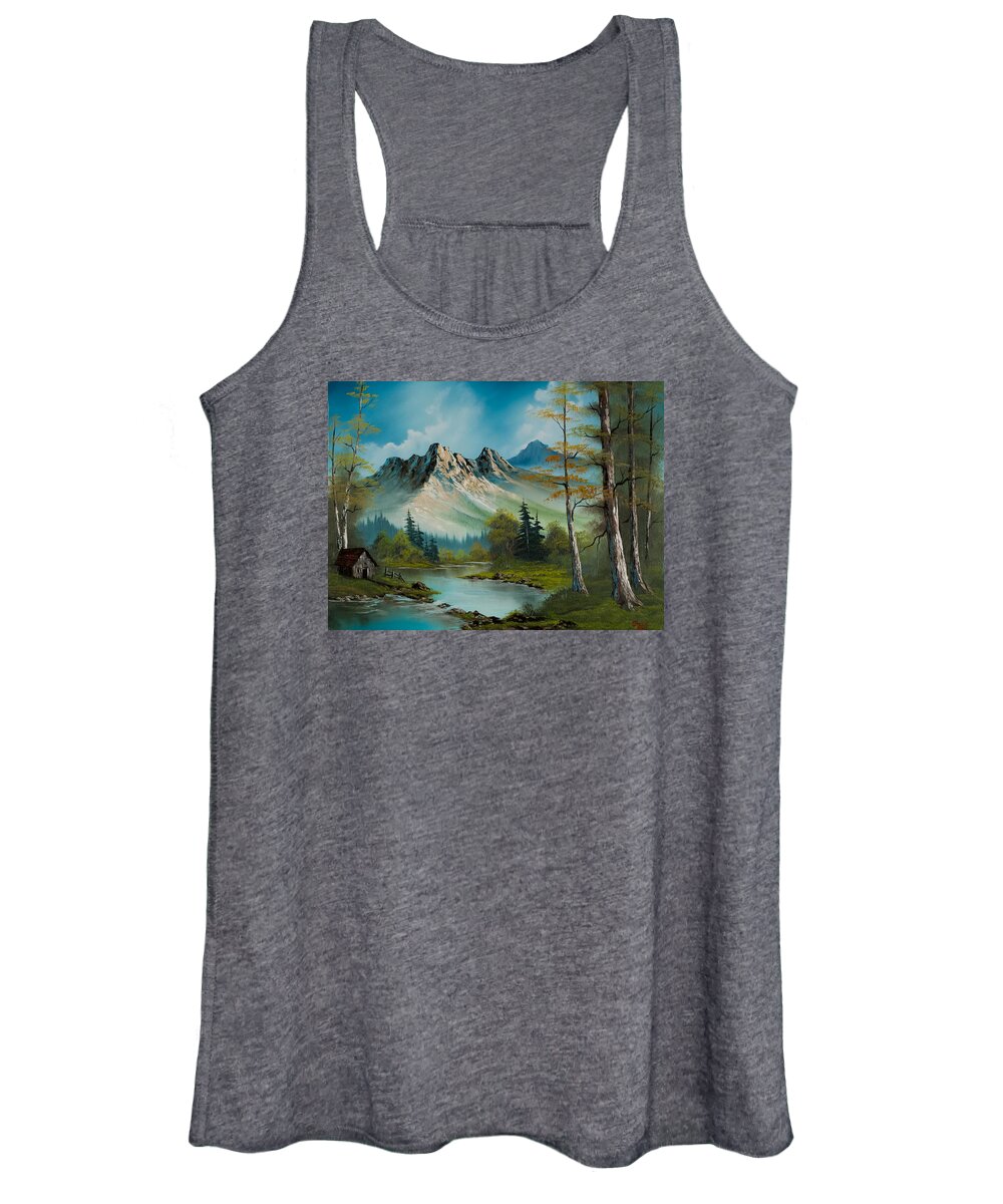 Landscape Women's Tank Top featuring the painting Mountain Retreat by Chris Steele