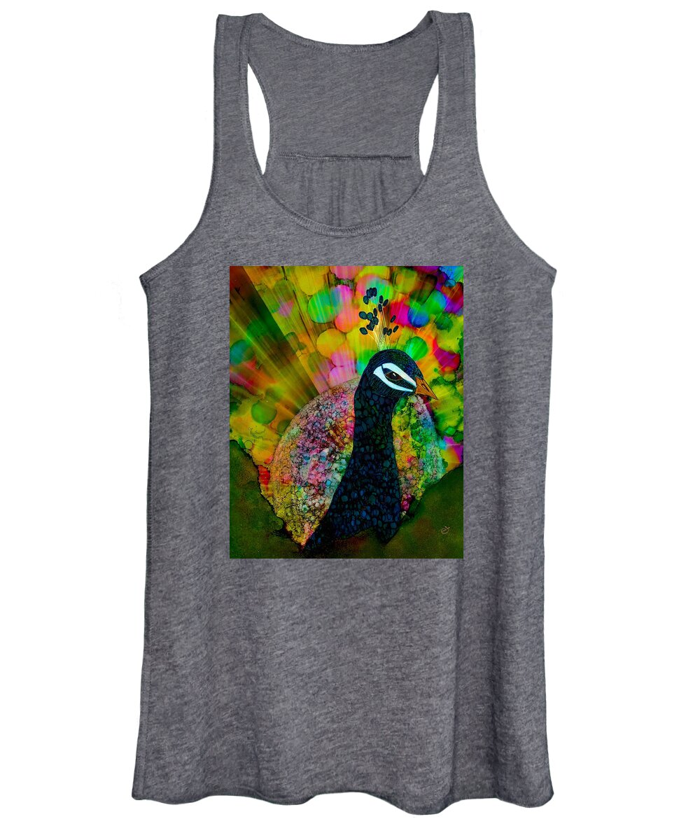 Peacock Women's Tank Top featuring the painting Murugan's Party by Eli Tynan
