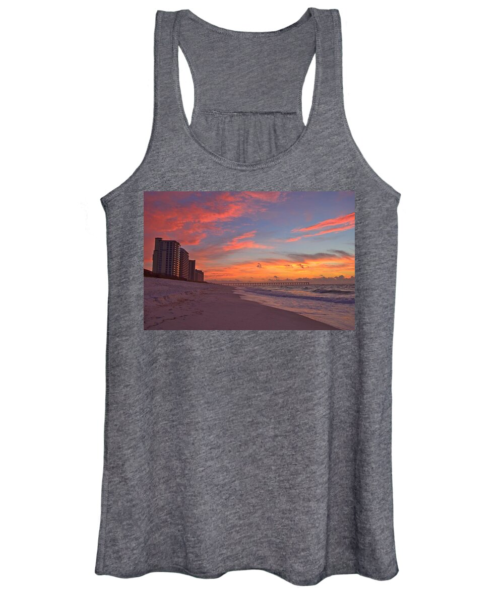 Navarre Pier Women's Tank Top featuring the photograph Navarre Pier and Navarre Beach Skyline at Twilight by Jeff at JSJ Photography