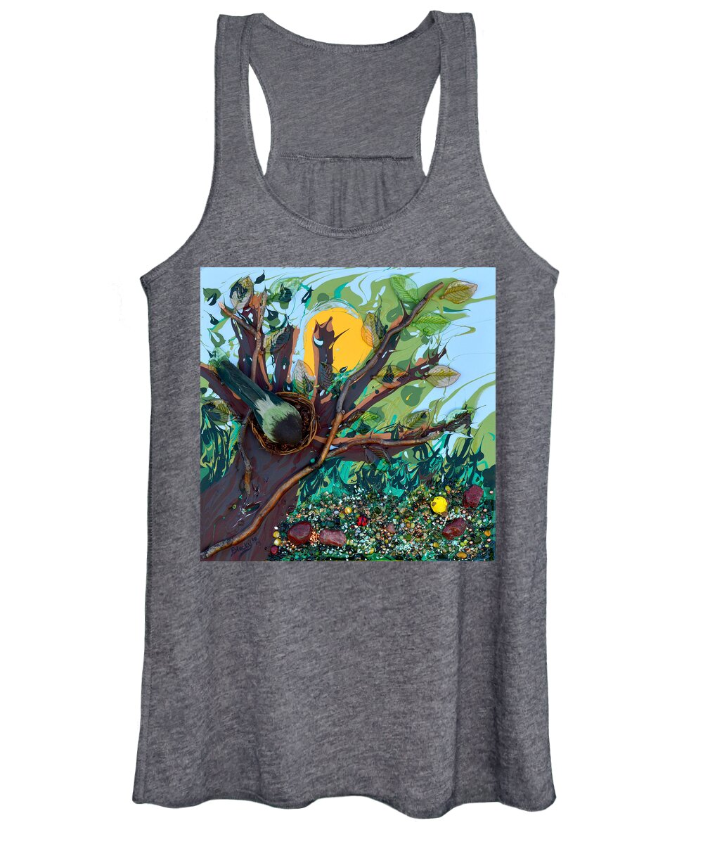Birds Women's Tank Top featuring the mixed media Nesting by Donna Blackhall