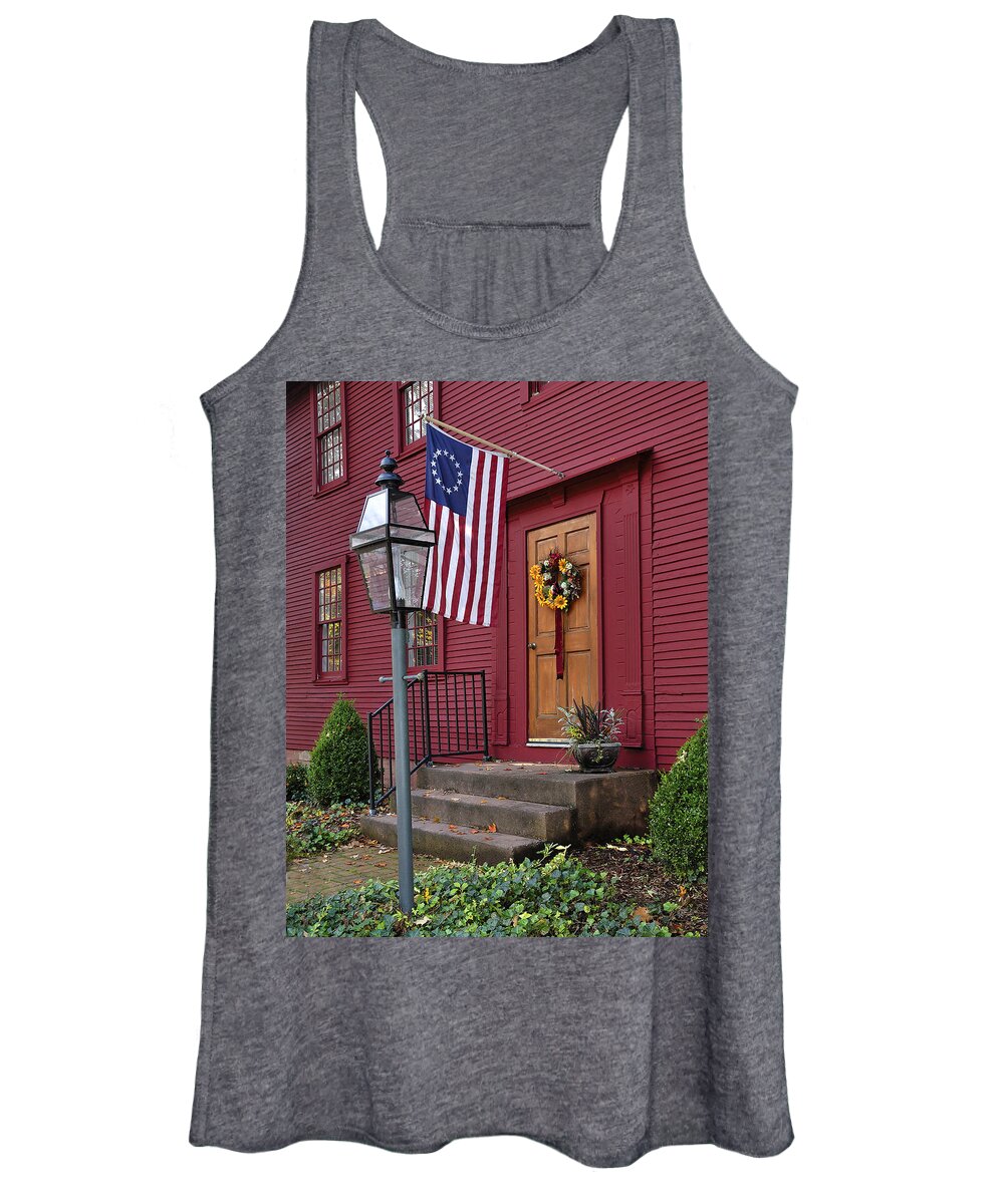 Americana Women's Tank Top featuring the photograph New England Door and Betsy Ross Flag by Phil Cardamone