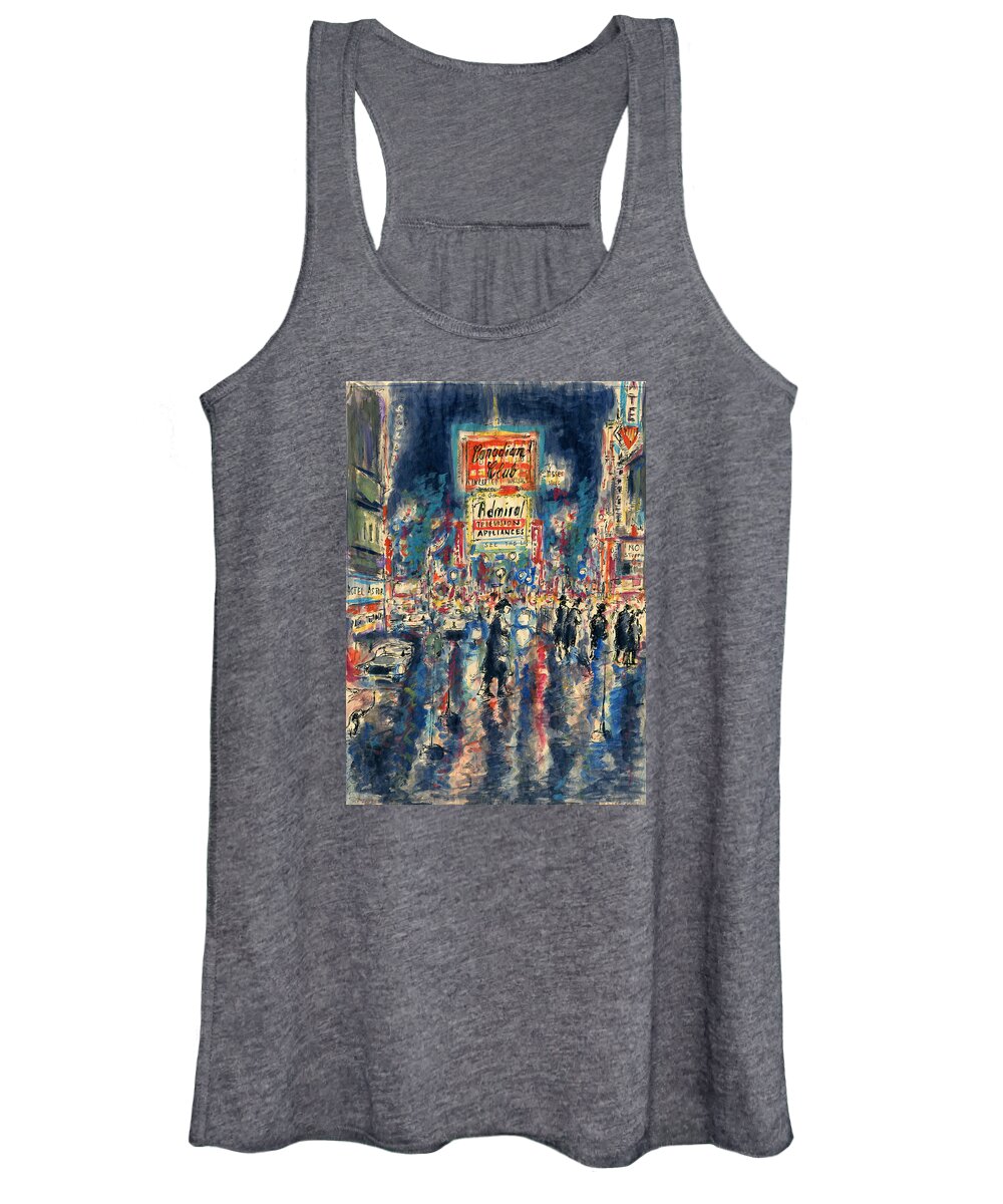 New+york+painting Women's Tank Top featuring the painting New York Times Square 79 - Watercolor Art Painting by Peter Potter