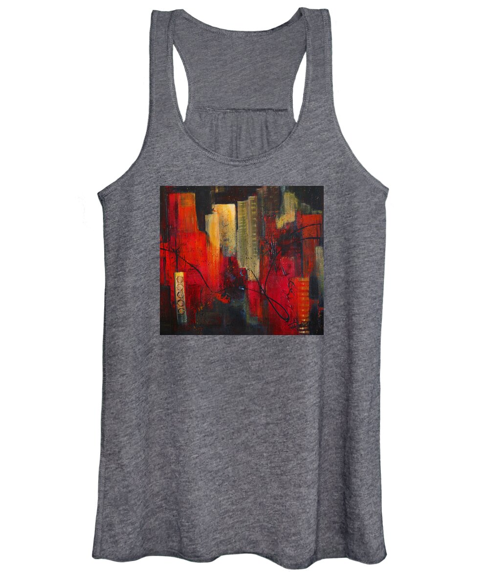 Absract Women's Tank Top featuring the painting Nightscape by Roberta Rotunda