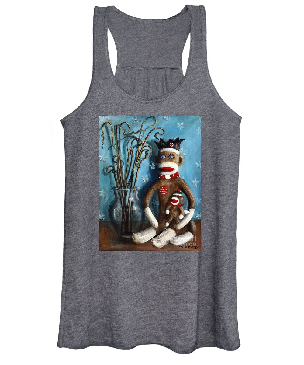 Sock Monkeys Women's Tank Top featuring the painting No Monkey Business Here 1 by Rand Burns