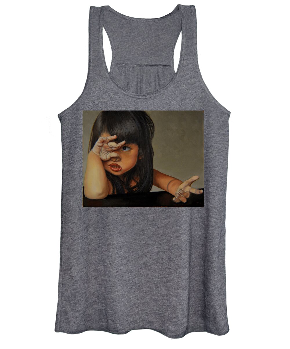 Portrait Women's Tank Top featuring the painting No by Thu Nguyen