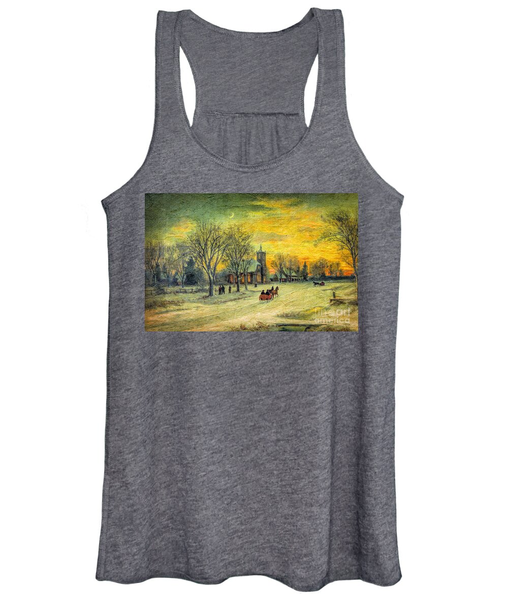 Christmas Women's Tank Top featuring the digital art Off to Church - Christmas Eve Services by Lianne Schneider