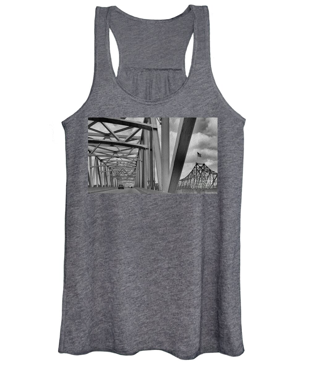Crossing River Women's Tank Top featuring the photograph Old Bridge New Bridge by Janette Boyd