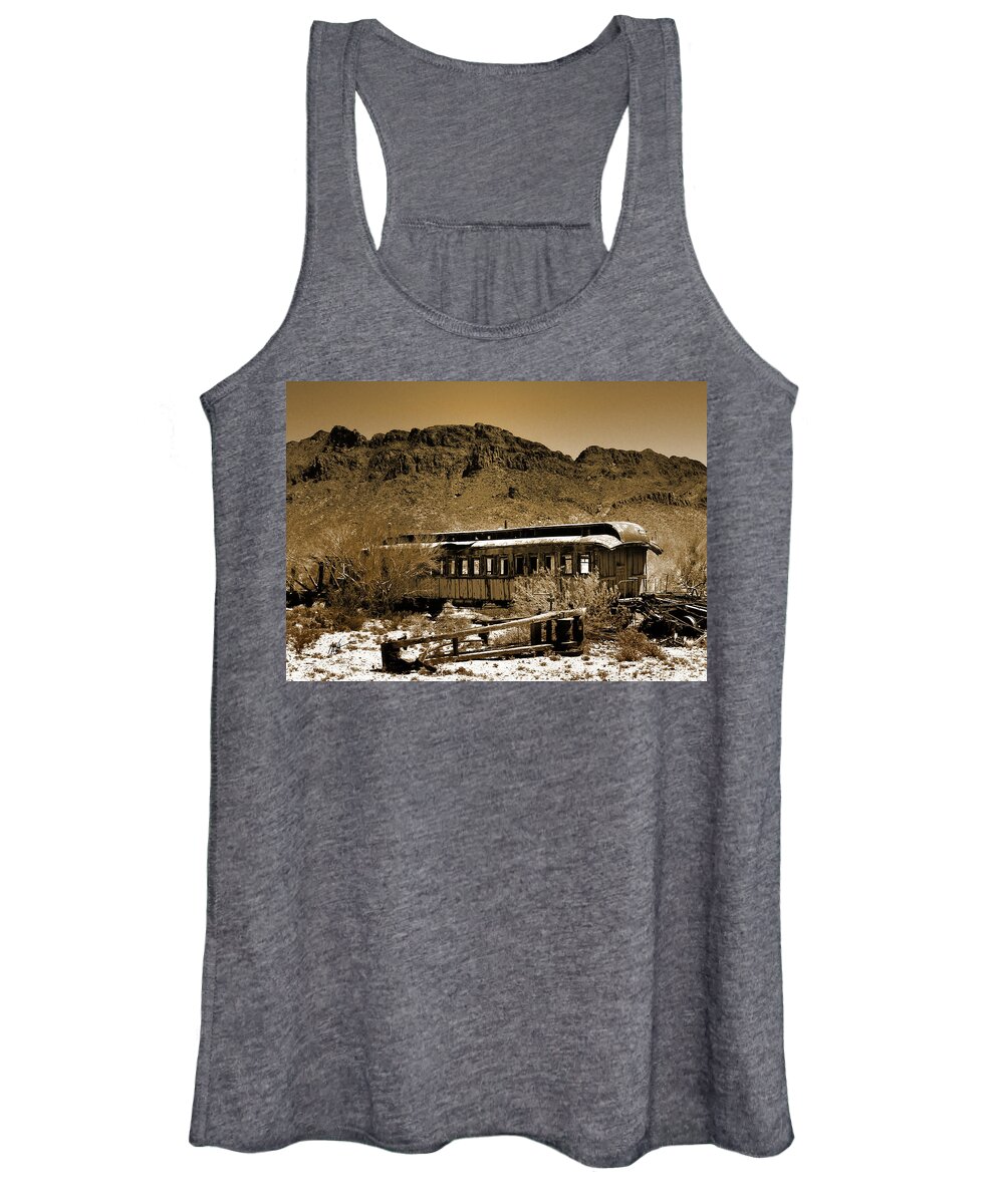 Old Tucson Women's Tank Top featuring the photograph Old Tucson - Passenger Car by Mark Valentine