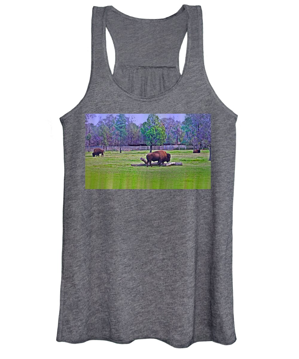 Bison Women's Tank Top featuring the photograph One Bison Family by Miroslava Jurcik
