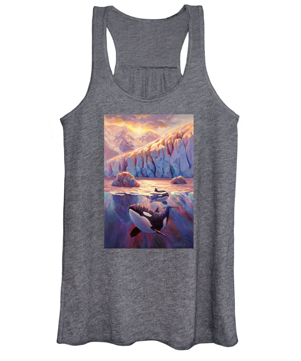 Orca Women's Tank Top featuring the painting Orca Sunrise at the Glacier by K Whitworth