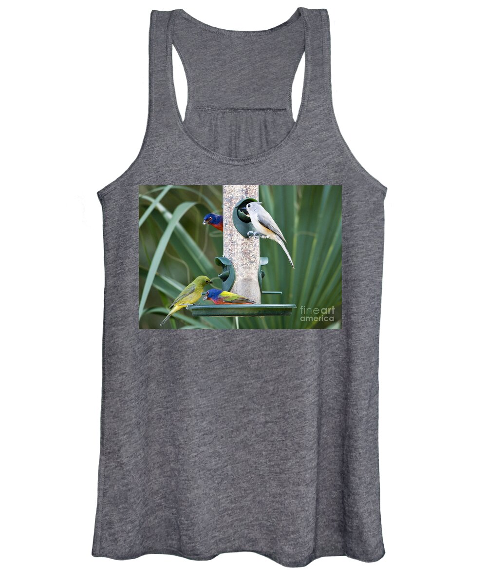 Painted Buntings Women's Tank Top featuring the photograph Painted Buntings and Titmouse by John Greco